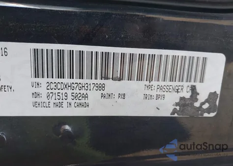 2016 Dodge Charger Sxt из США, поврежденный, VIN 2C3CDXHG7GH317988